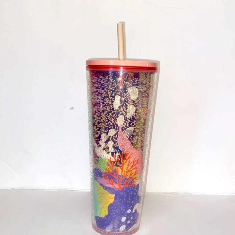 Starbucks Pink and Gold Coral Reef Bubble 24 oz Tumbler